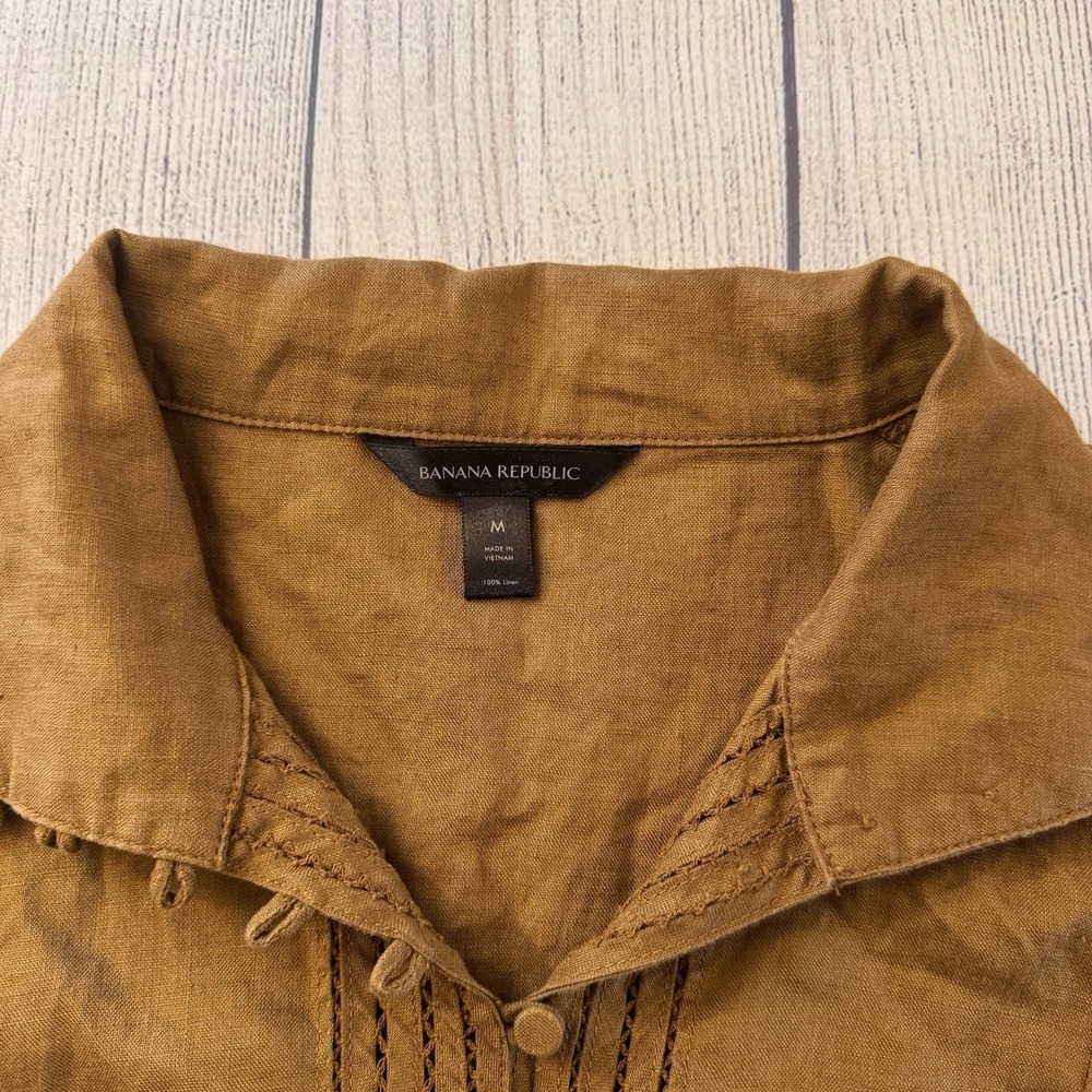 Banana Republic Mira 100% Linen Top Size Medium Horse Hair Brown Women's - Picture 3 of 10